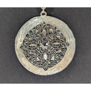 Silver Tone Double Chain Bold Black Bead Pendent